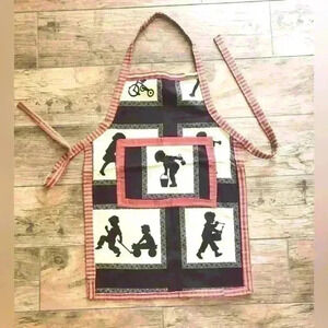 HANDMADE VTG CHILDREN' S APRON CHILDREN PLAYING SHADOWS SILHOUETTES
